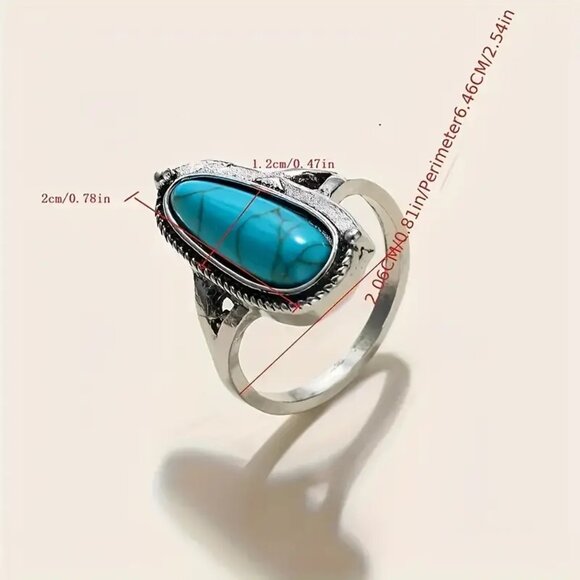 Elegant Vintage-Inspired Oval Blue Turquoise Statement Ring - Picture 3 of 3